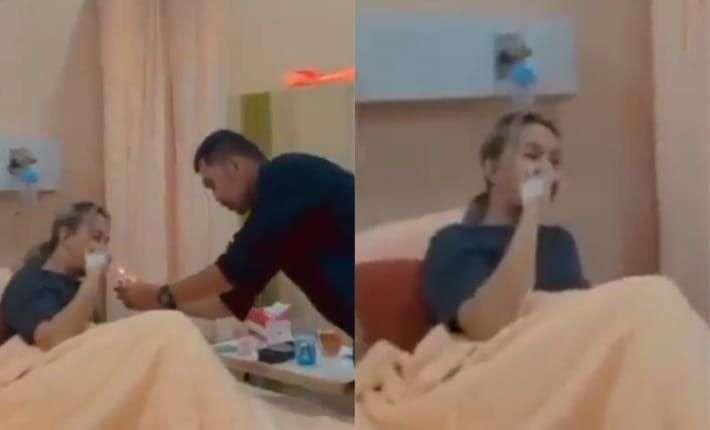 Tangkapan layar video Bahar bin Smith merokok di dalam kamar perawatan sebuah rumah sakit. (Foto: Twitter)