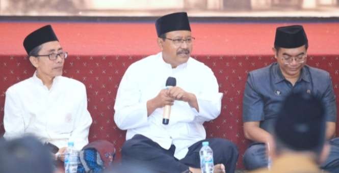 Sekjen PBNU Syaiullah Yusuf (Gus Ipul) berbicara tentang persiapan puncak peringatan satu abad NU). (Foto: Asmanu Soedarso/Ngopibareng.id))