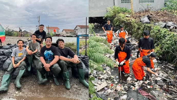 Aksi bersih-bersih sampah di aliran sungai yang dilakukan Pandawara Group. (Foto: TikTok @pandawaragroup)