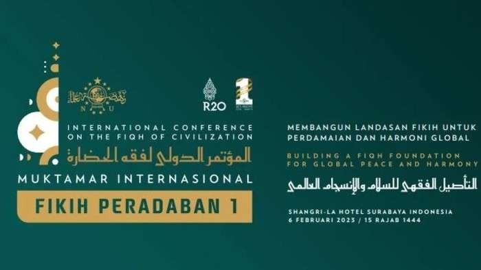 Muktamar Internasional Fikih Peradaban NU diselenggarakan di Hotel Shangri La, Surabaya, Jawa Timur pada Senin, 5-6 Februari 2023.