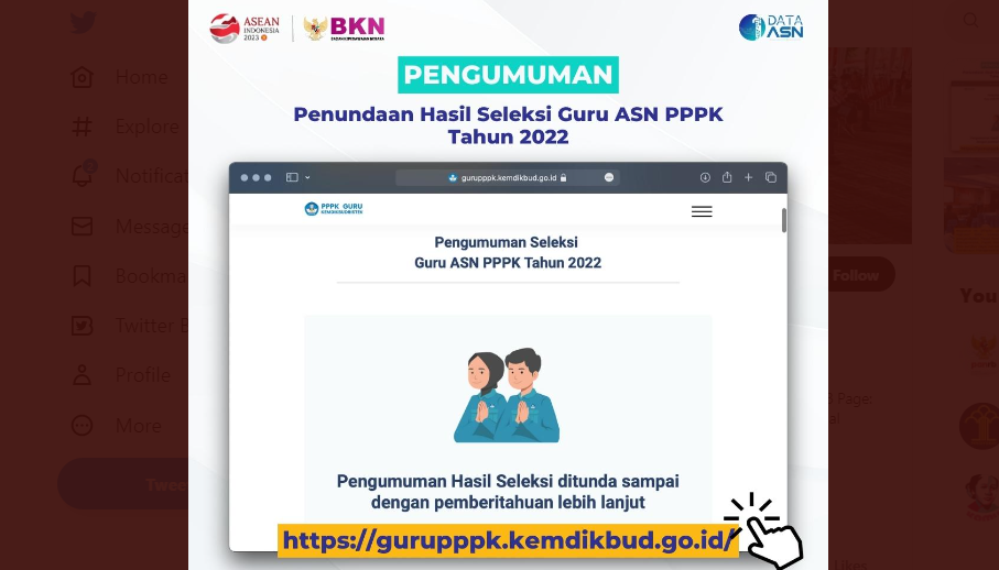 Pengumuman hasil seleksi PPPK Guru 2022 ditunda sampai batas waktu tak ditentukan. (Foto: Twitter BKNgoid)