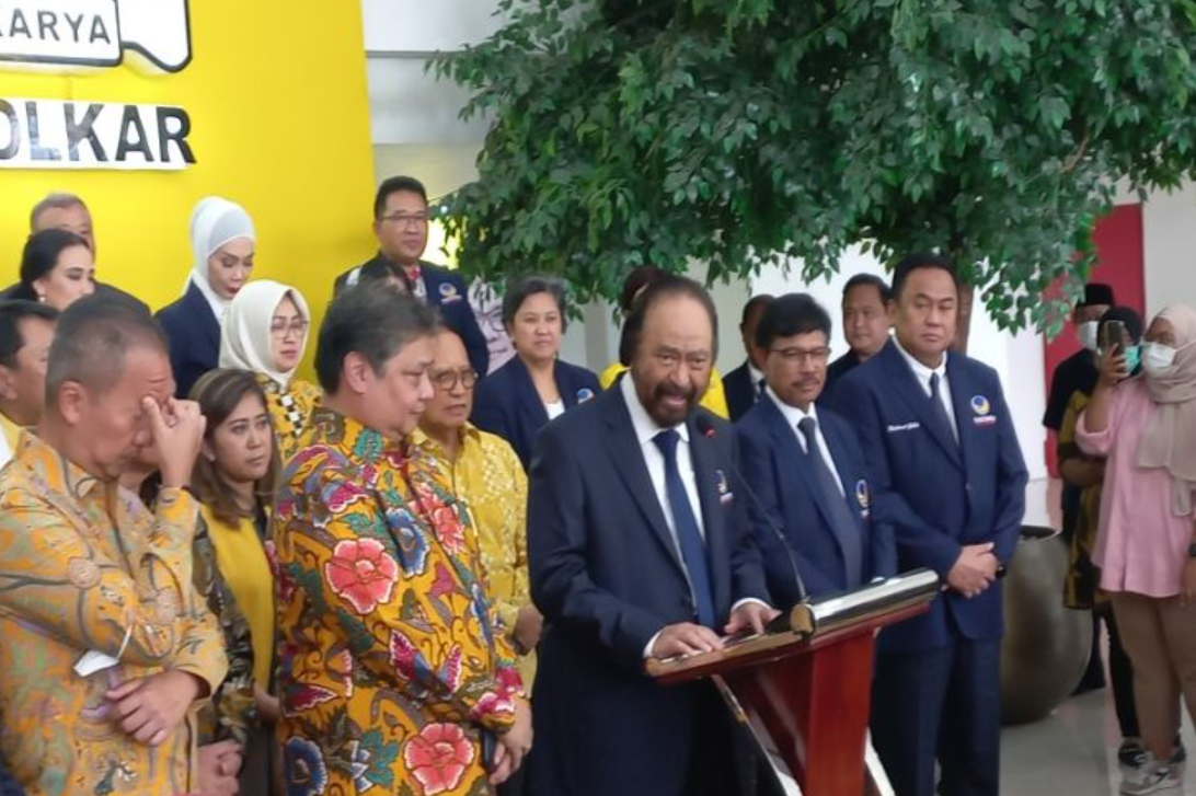 Ketua Umum Golkar Airlangga Hartarto bertemu Ketua Umum Nasdem Surya Paloh,  meredupkan isu reshuffle (Foto: Media Golkar)