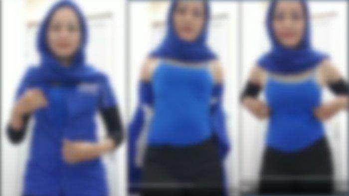 SPG motor Y berbaju biru membuat video bugil dan tersebar gratisan di Twitter. (Foto: Twitter/Kolase)