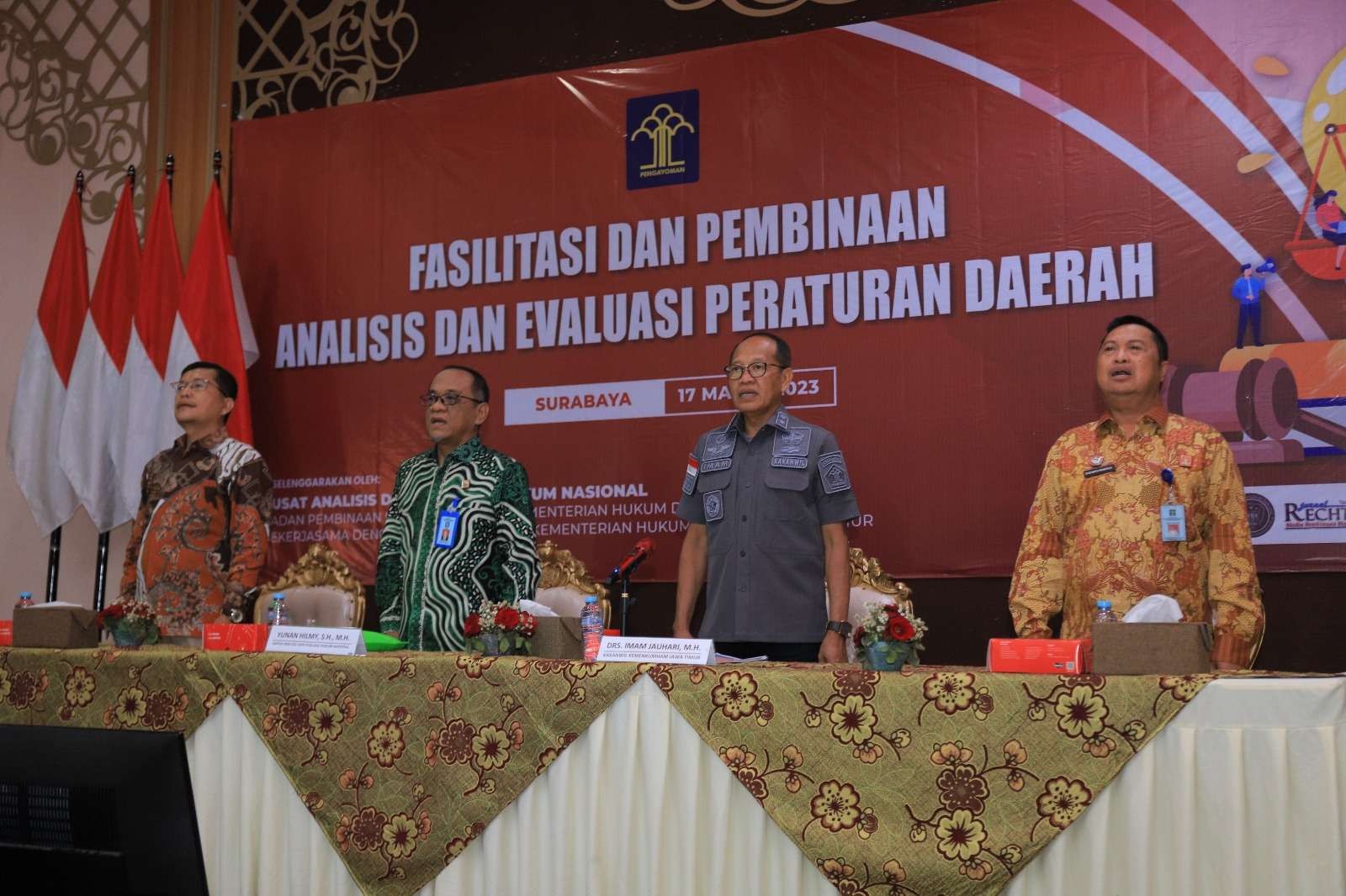 Kakanwil Kemenkumham Jatim Imam Jauhari dalam agenda penting sebagai media diskusi para Pejabat Fungsional Analis Hukum untuk memperoleh pencerahan dan pemahaman yang komprehensif di Surabaya, Jumat 17 Maret 2023. (Foto: istimewa)