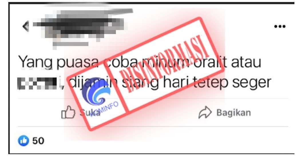 Kominfo dan Kemenkes menyatakan hoax kabar minum oralit saat puasa untuk menambah cairan yang hilang. (Foto: Kemenkes RI)