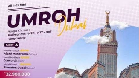 Poster promosi travel agen umrah, terkait kasus dugaan penipuan yang diungkap Polda Metro Jaya (Foto: Istimewa)