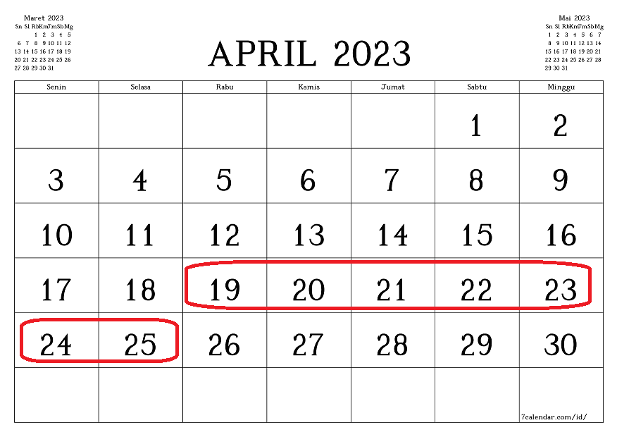 Kalender cuti bersama lebaran 19-25 April 2023. Total hari libur tujuh hari. (Foto: Istimewa)