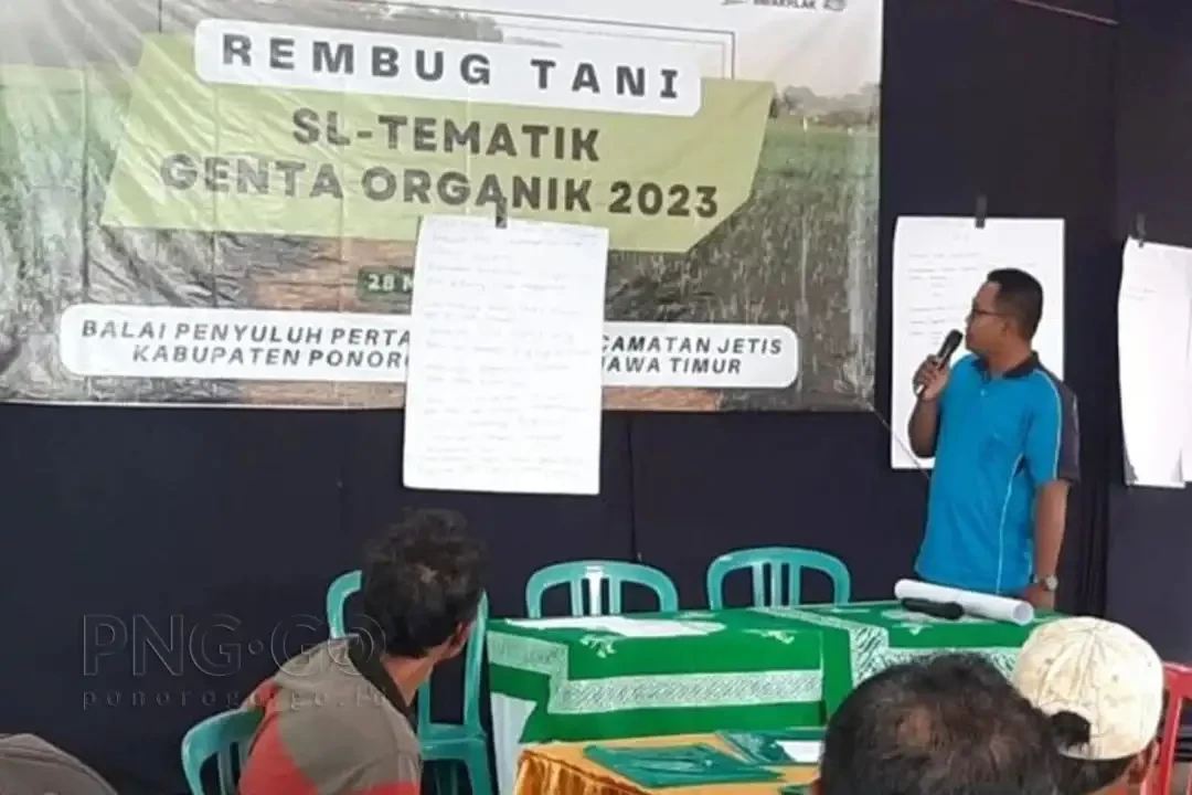 Pelatihan pembuatan pupuk digelar di Sekolah Lapang Tematik Gerakan Tani Pro-Organik (SL Tematik Genta Organik) di Balai Penyuluhan Pertanian (BPP) Kecamatan Jetis Kabupaten Ponorogo, pada Selasa 28 Maret 2023 lalu.(Foto: dok. Kominfo Ponorogo)