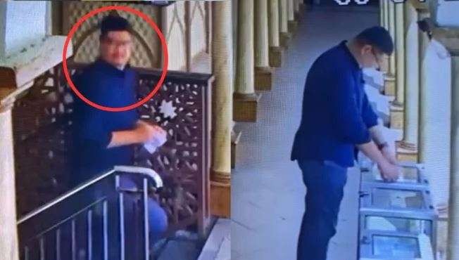 Pelaku pemalsu QRIS kotak amal masjid tertangkap CCTV dan videonya viral di berbagai platform media sosial. (Foto: Instagram @redasamudera.id)