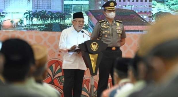 Wapres Ma'ruf Amn pada acara Silaturahim Forum Kerukunan Umat Beragama (FKUB) dan Pengukuhan Komite Daerah Ekonomi Keuangan Syariah. (Foto: KDEKS) ( foto; Setwapres)