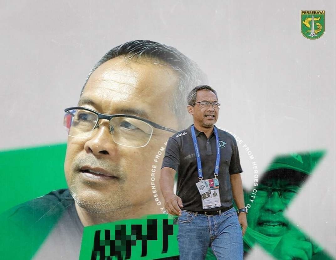 Pelatih Persebaya Aji Santoso vs tiga pelatih asing di nominasi pelatih terbaik Liga 1 2022/2023. (Foto: Instagram @officialpersebaya)