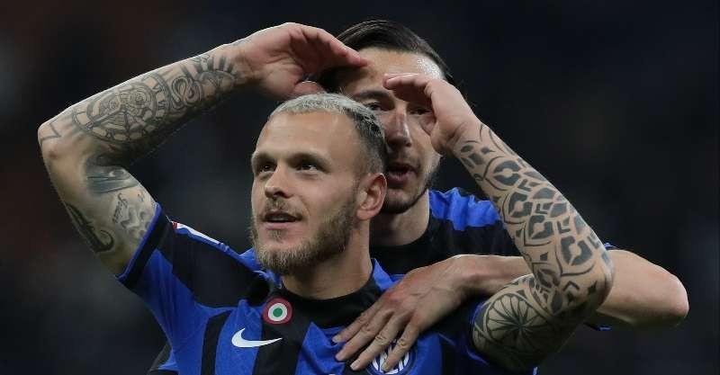 Federico Dimarco mencetak gol tunggal Inter Milan saat mengalahkan Juventus 1-0 pada leg kedua semifinal, Kamis 27 April 2023 dini hari WIB. (Foto: Twitter/@Inter)