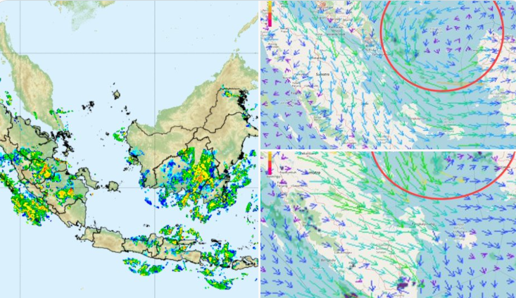 Hujan kembali deras setelah beberapa saat mengalami penurunan. Banjir pun melanda Surabaya, pada Jumat 28 April 2023. (Foto: Twitter Dr. Erma Yulihastin)