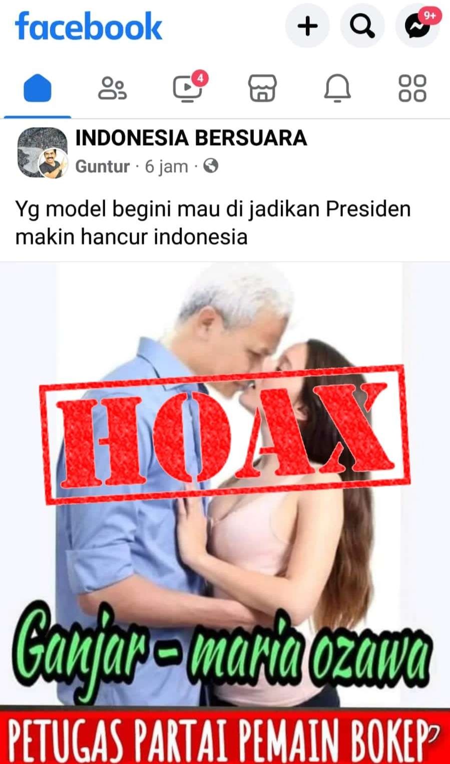 Foto hasil rekayasa komputer, Ganjar Pranowo mesra dengan Miyabi. (Foto: Facebook)