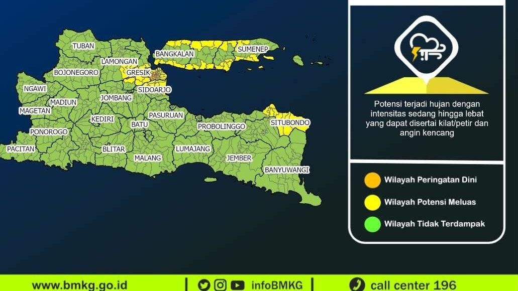 Prakiraan cuaca untuk wilayah Jawa Timur, Rabu 3 Mei 2023. (Grafis: Twitter BMKG)