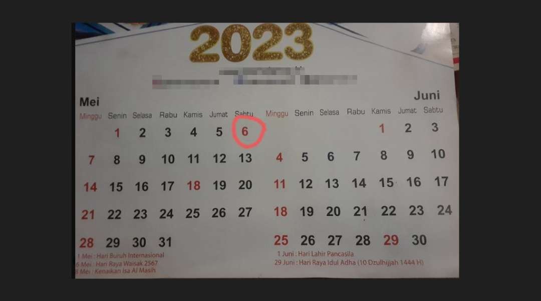 Hari raya Waisak tercetak di kalender Sabtu, 6 Mei 2023. (Foto: Twitter)