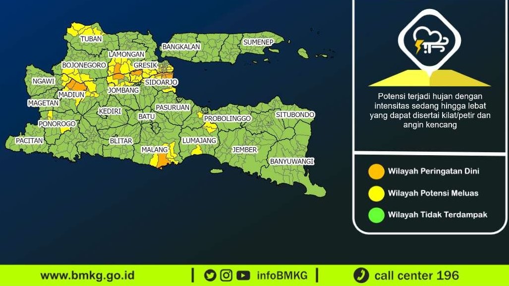 Prakiraan cuaca Jawa Timur, Rabu 4 Mei 2023. (Grafis: Twitter BMKG)