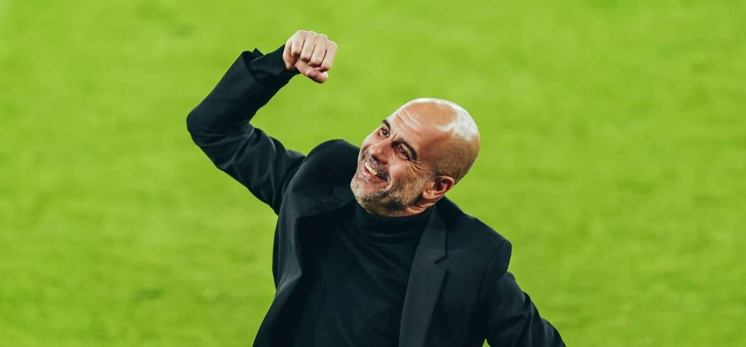 Ekspresi kegembiraan Pep Guardiola usai Manchester City menghancurkan Real Madrid 4-0 di leg kedua semifinal Liga Champions, Kamis 18 Maret 2023 di Etihad Stadium. (Foto: Twitter/@ManCity)