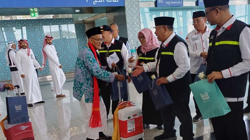 Sebanyak 360 jemaah haji dari Embarkasi Solo-Yogyakarta kloter 1 (SOC-1) telah tiba di Bandara AMAA Madinah pada Rabu 24 Mei 2023 pukul 09.15 WAS. (Foto: Istimewa)