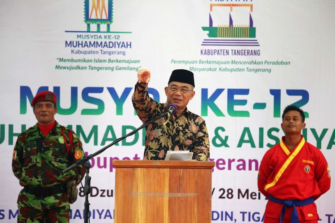 Menko PMK Muhadjir Effendy  membuka Musyawarah Daerah ke-12 Muhammadiyah dan 'Aisyiyah Kabupaten Tangerang   di Universitas Muhammadiyah A.R Fachruddin, Tigaraksa, Kabupaten Tangerang, Banten, Minggu 28 Mei 2023. (Foto: istimewa)