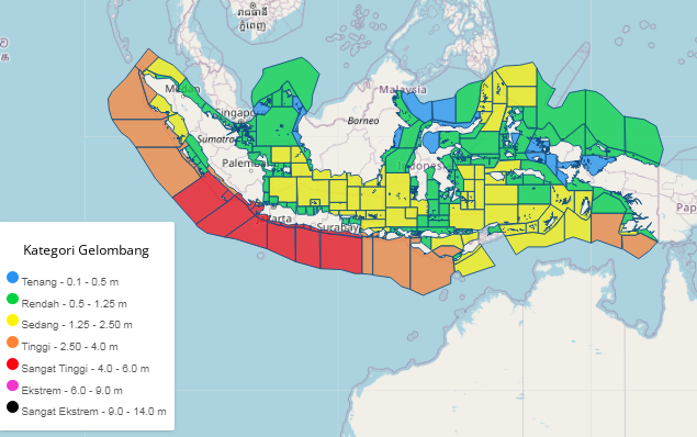 Gelombang laut yang terjadi di beberapa perairan, termasuk Selat Bali, mulai Rabu hingga Jumat 7-9 Juni 2023. (Sumber data: Pusat Meteorologi Maritim, BMKG)