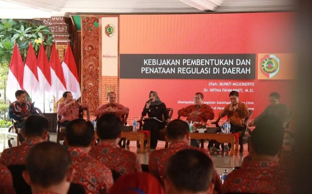 Sosialisasi dan Coaching Clinic tentang sinergi tata kelola regulasi di Bumi Majapahit.(Foto Dokumentasi Diskominfo)