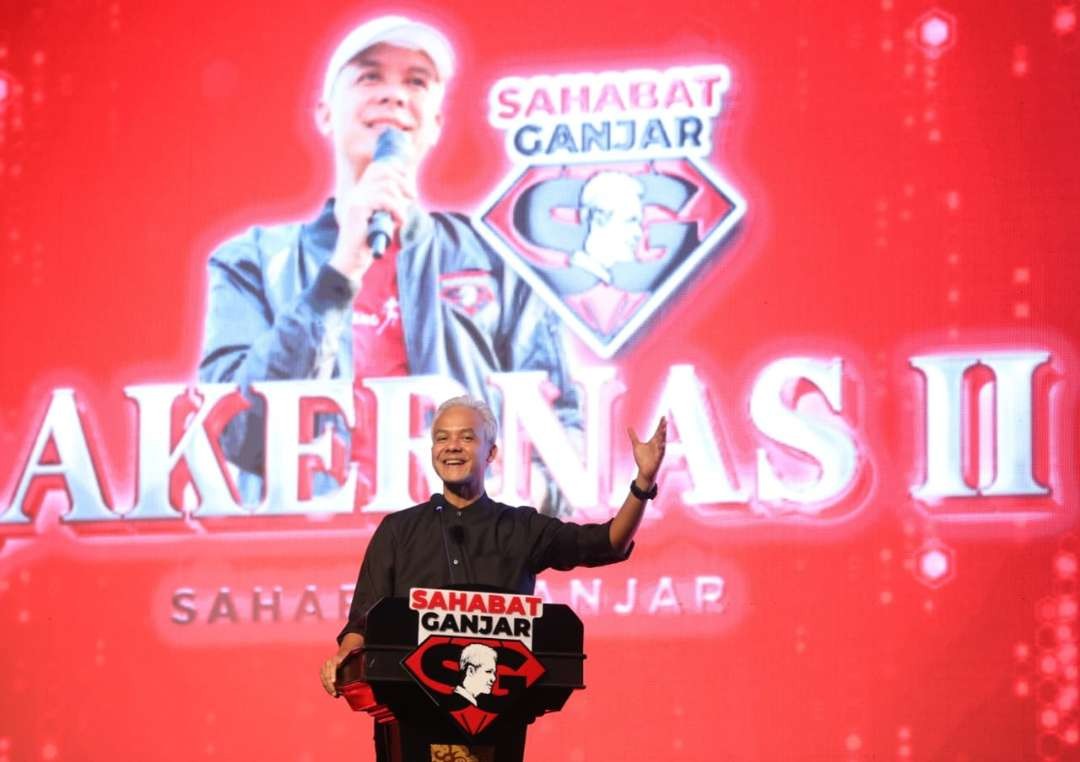 Ganjar Pranowo saat menghadiri acara Rakernas Sahabat Ganjar ke II di Surabaya, Sabtu 10 Juni 2023. (Foto: Istimewa)