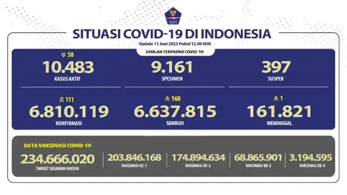 Sebaran kasus baru COVID-19 di Tanah Air, Minggu 11 Juni 2023. (Foto: covid19.go.id)