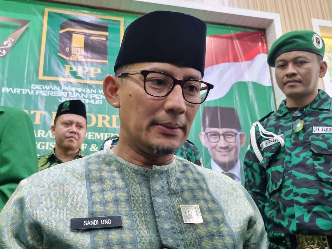 Sandiaga Uno saat ditemui dikantor PPP Jatim usai deklarasi Bacawapres. (Foto: Pita Sari/Ngopibareng.id)