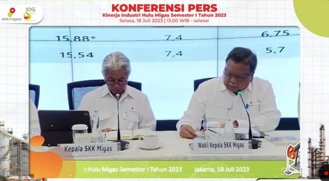 Konferensi pers kinerja hulu migas semester pertama tahun 2023. (Foto: Ahmad Sampurno/Ngopibareng.id)