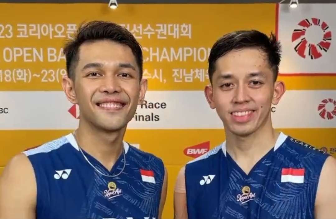 Ganda putra Indonesia Fajar/Rian melaju ke Final Korea Open 2023. (Foto: Twitter @INABadminton)