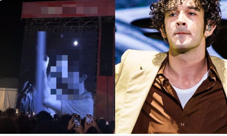 Band The 1975 dilarang tampil oleh pemerintah Malaysia, setelah melanggar aturan anti homoseksual. Vokalisnya, Matty Healy melakukan ciuman sejenis. (Foto: mstar)