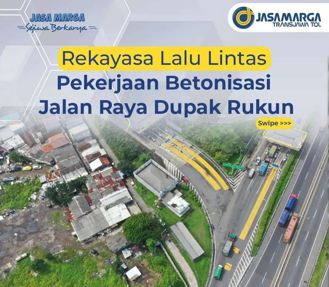 Ada dua bentuk rekayasa lalu lintas yang telah disiapkan oleh PT JTT di sekitar akses Dupak mengarah ke Pasar Turi. (Foto: Instagram PT JTT)