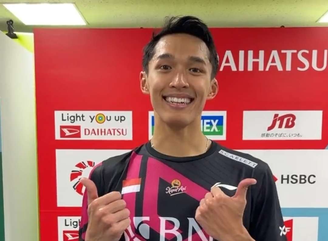 Tunggal putra bulutangkis Indonesia, Jonatan Christie ke final Japan Open usai mengalahkan wakil India. (Foto: Twitter @INABadminton)