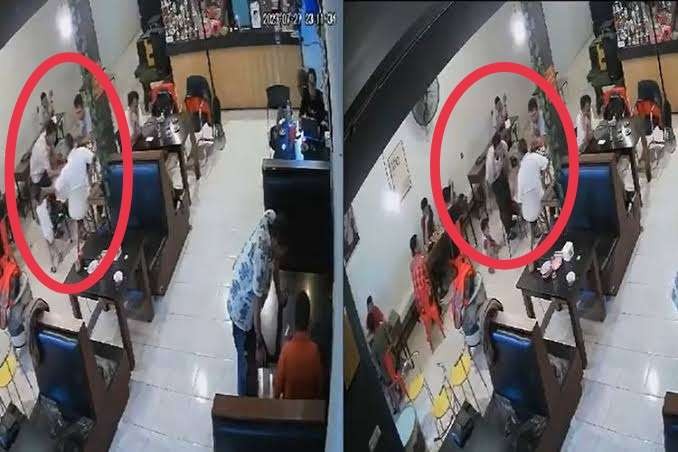 Seorang oknum dokter terekam CCTV warkop menampar balita karena terganggu main catur. (Foto: YouTube)