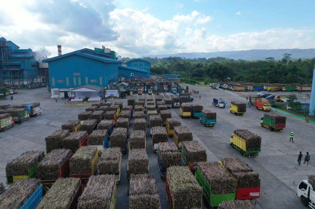 Pemandangan antrean truk tebu di PT RMI di Desa Rejoso Kecamatan Binangun Kabupaten Blitar.(Foto : Dokumen Humas PT RMI)