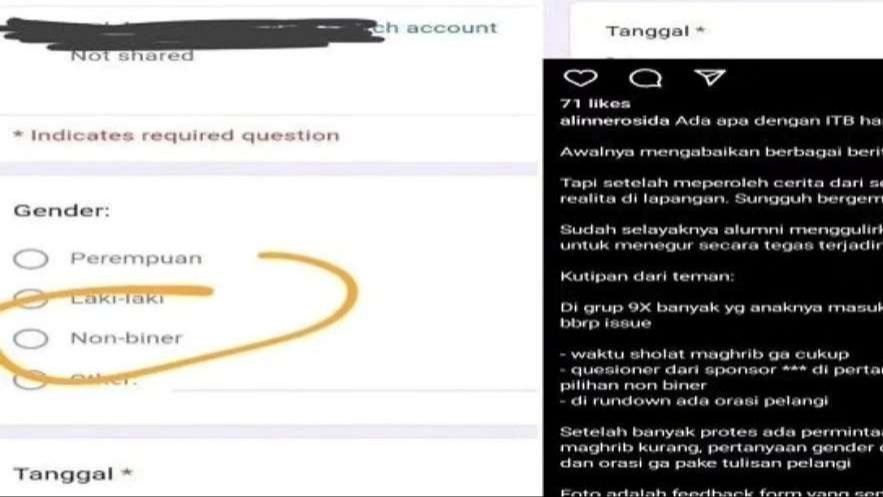 Formulir jenis kelamin non-biner membuat isu liar LGBT di ITB saat OSKM mahasiswa baru. (Foto: X)