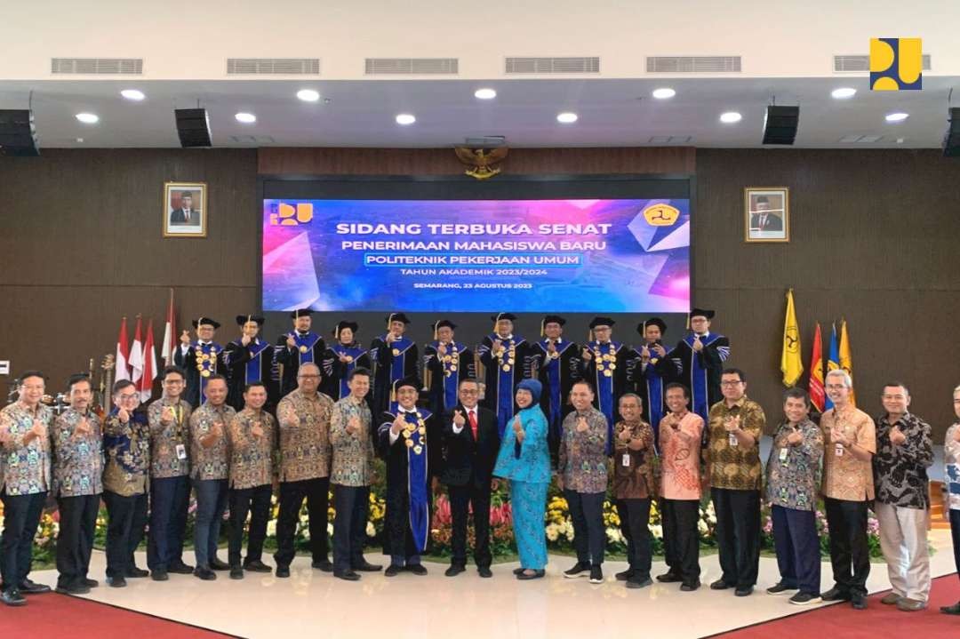 Sidang Terbuka Senat Penerimaan Mahasiswa Baru Politeknik Pekerjaan Umum (PU) Tahun Akademik 2023/2024 di Auditorium Kampus II Politeknik PU, Semarang, Rabu 23 Agustus 2023. (Foto: Dokumentasi PUPR)