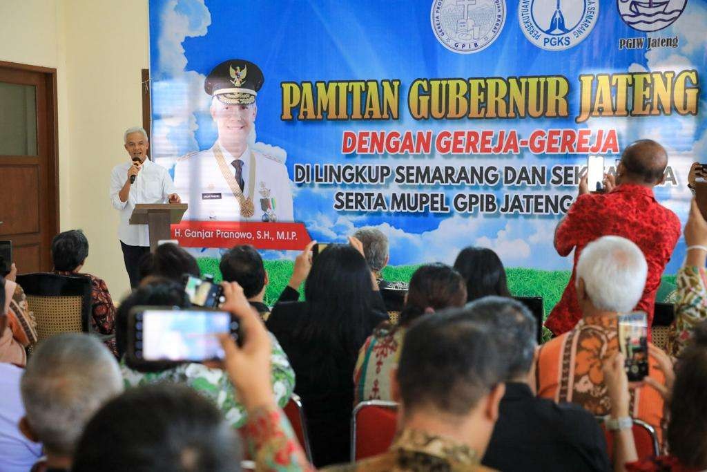 Gubernur Jawa Tengah, Ganjar Pranowo pamitan saat Rapat Kerja Terbatas (Rakertas) di Gereja Alfa Omega, Jalan Gajahmada, Semarang, Rabu 30 Agustus 2023. (Foto: Humas Pemprov Jateng)