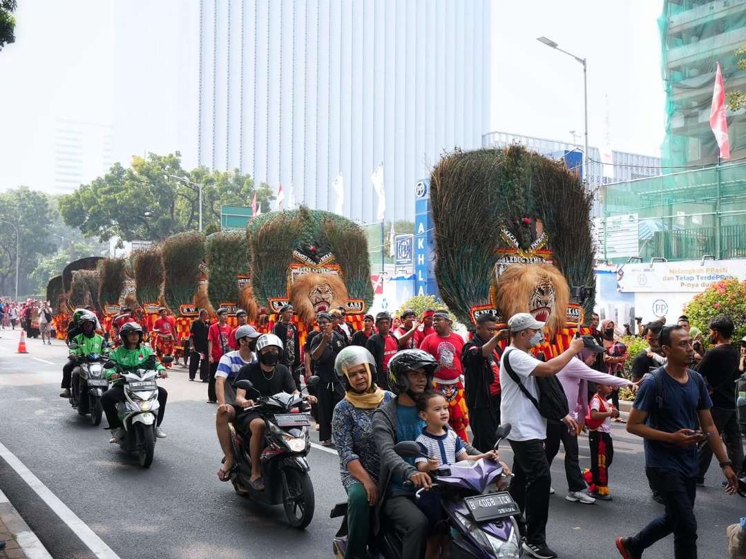 Penampilan Reog Ponorogo menjadi magnet kuat pawai seni budaya Gelar Karya Revolusi Mental dalam Pemajuan Kebudayaan Pemajuan Kebudayaan di Jakarta, pada Minggu 27 Agustus 2023. (foto. dok. ponorogokab)