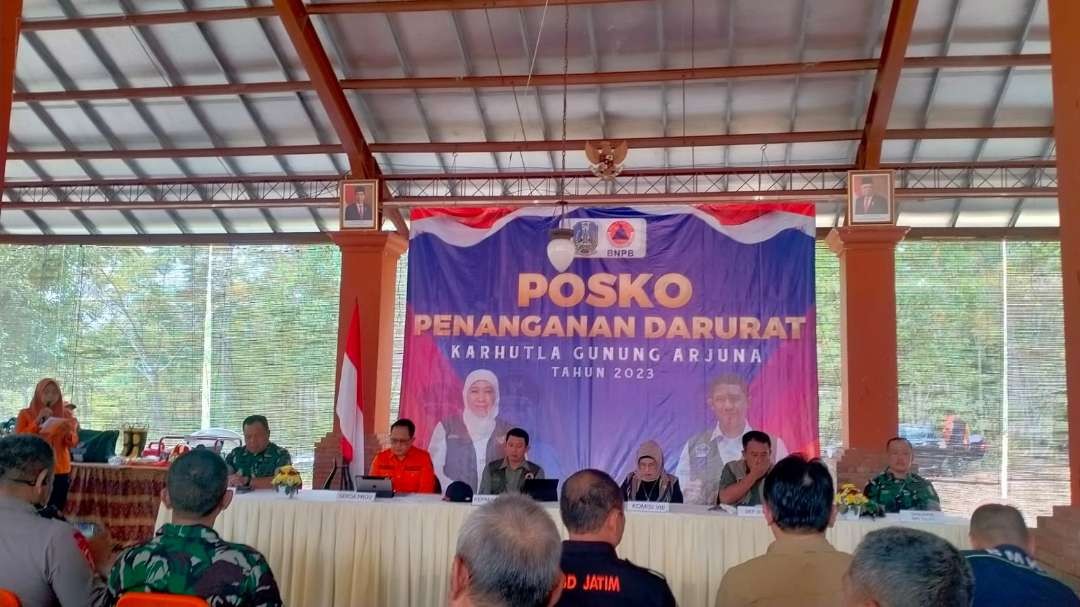 Rakor BNPD dan BPBD empat wilayah terkait kebakaran Gunung Arjuno, Jumat 8 September 2023. (Foto: Ist)