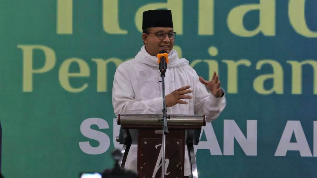 Bacapres, Anies Baswedan, saat menghadiri Halaqoh Pemikiran Sunan Ampel di Hotel Arcadia, Surabaya, Sabtu 9 September 2023. (Foto: Fariz Yarbo/Ngopibareng.id)