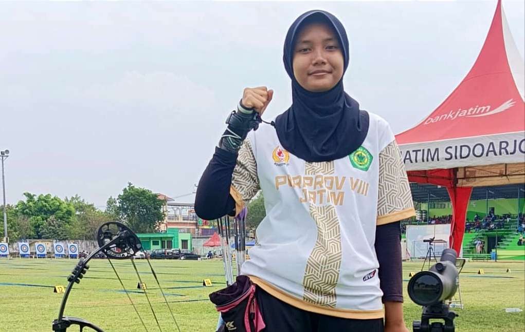 Pemanah putri Bondowoso menyumbangkan 1 medali perak dan 3 perunggu dalam Porprov Jatim VIII 2023 di Sidoarjo. (Foto: Humas KONI Bondowoso)