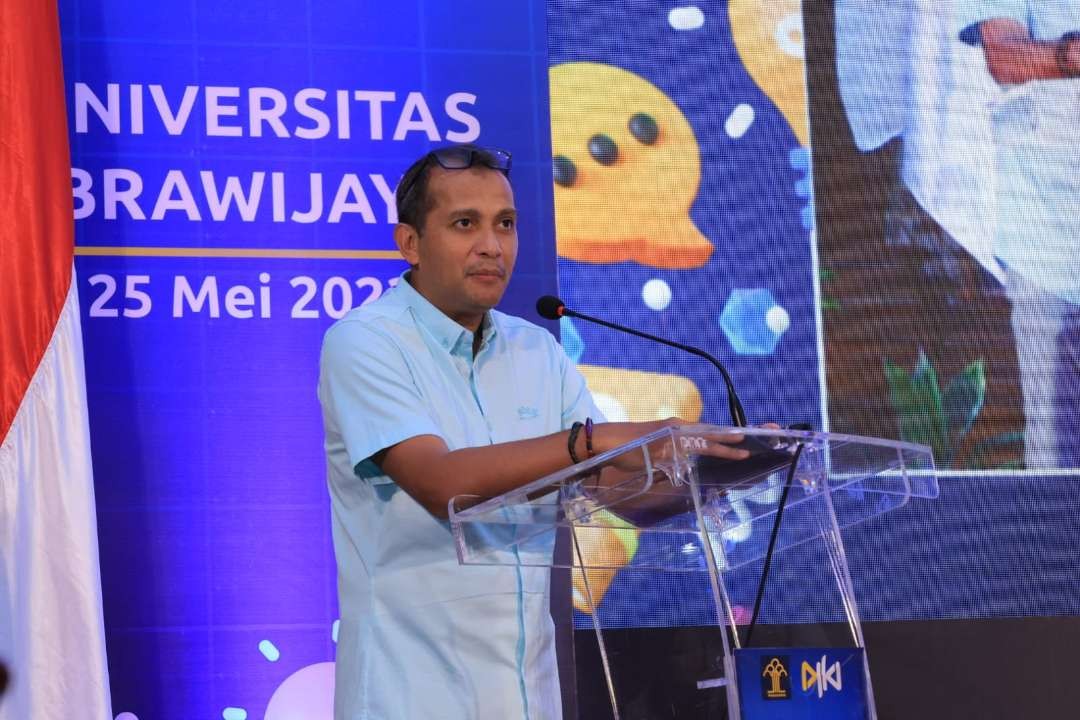 Wakil Menteri Hukum dan Hak Asasi Manusia (Wamenkumham), Edward Omar Sharif Hiariej keynote speech sekaligus membuka rangkaian kegiatan Kumham Goes to Campus 2023 di Universitas Brawijaya atau UB. (Foto: Humas Kemenkumham Jatim)