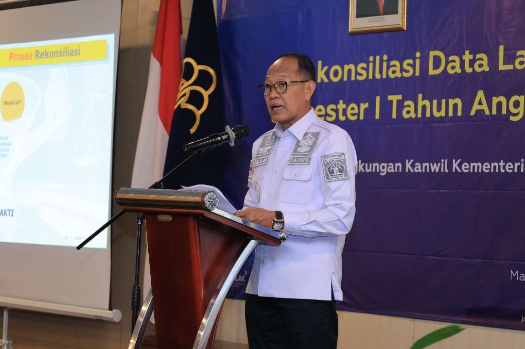 Kakanwil Kemenkumham Jatim, Imam Jauhari membuka Rekonsiliasi Data Laporan Keuangan dan Barang Milik Negara (BMN) Semester I Tahun Anggaran 2023, Rabu 5 Juli 2023. (Foto: Humas Kemenkumham Jatim)