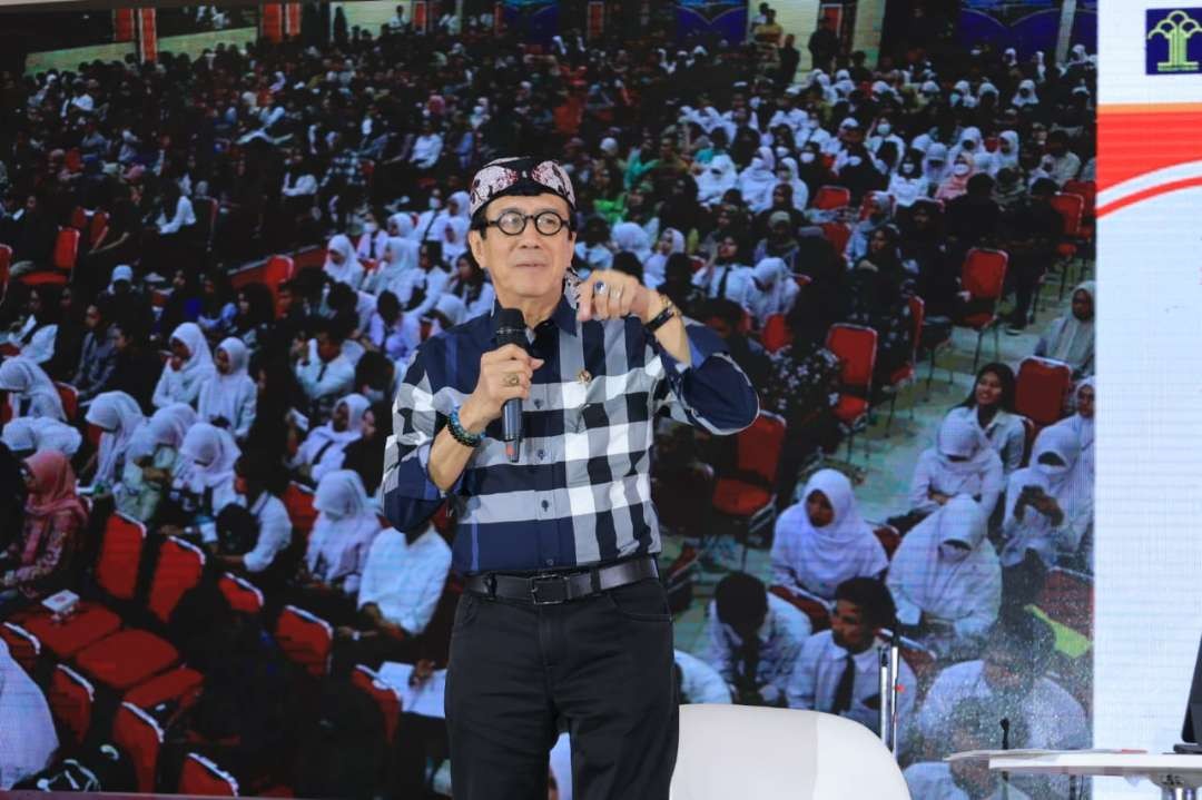 Menteri Hukum dan HAM (Menkumham) Yasonna H. Laoly memberikan kuliah umum di UB. (Foto: Humas Kemenkumham Jatim)