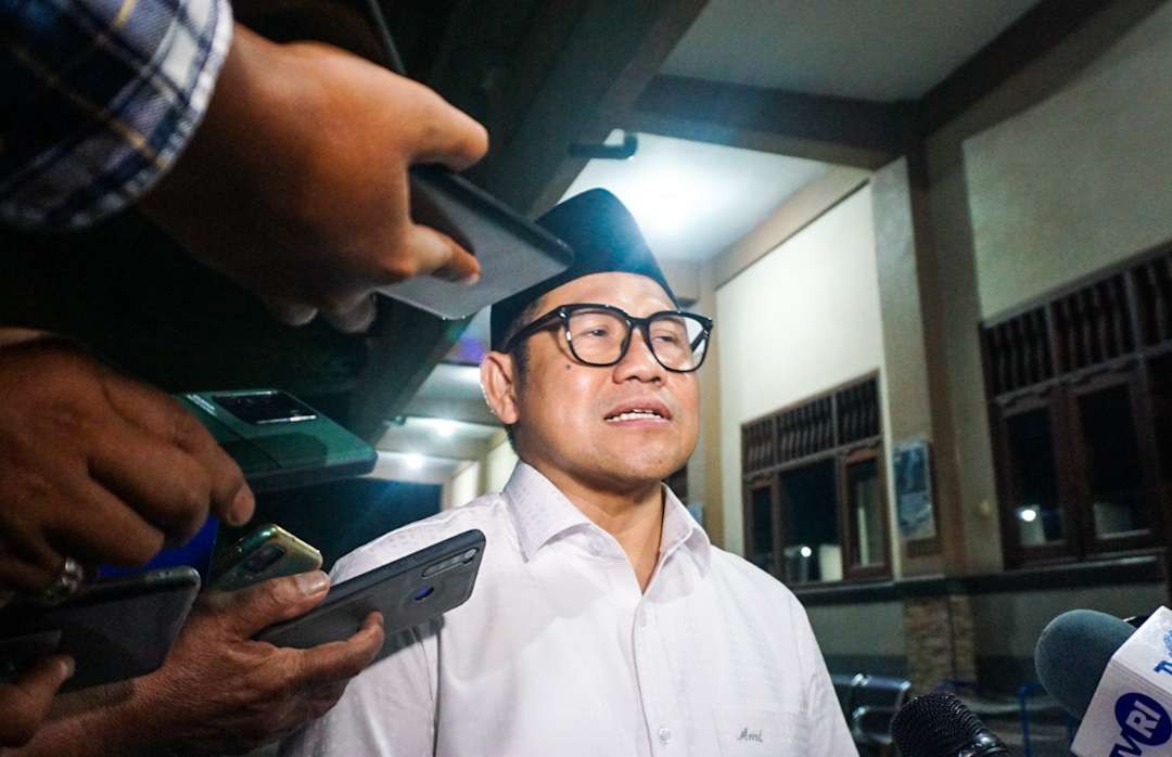 Muhaimin Iskandar, akrab disapa Cak Imin, menanggapi status Menteri Pertanian (Mentan) Syahrul Yasin Limpo, politikus NasDem tersangka kasus dugaan korupsi oleh KPK. (Foto: Aini Arifin/Ngopibareng.id)