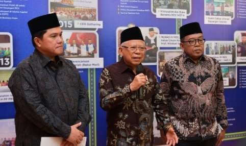 Wapres KH Ma'ruf Amin pada peresmian Musyawarah Nasional ke-6 Masyarakat Ekonomi Syariah (MES) di Gedung Plaza Mandiri, Jalan Gatot Subroto Jakarta merasakan getaran gempa di Sukabumi. (Foto: Setwapres).