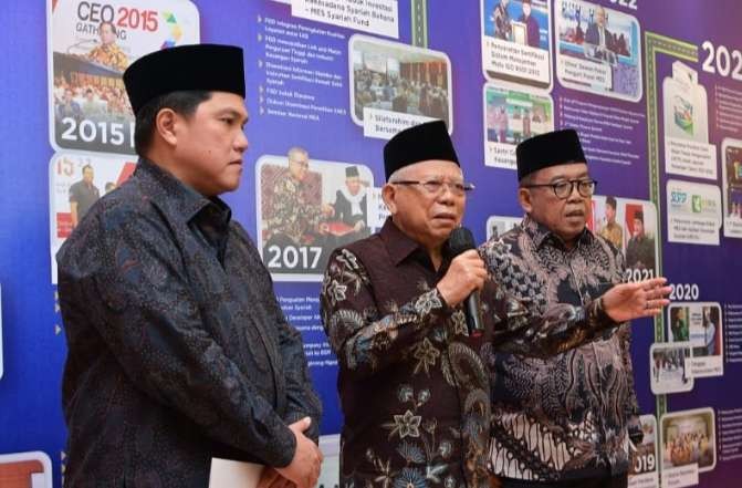 Menteri BUMN Erick Thohir (kiri) terpilih kembali menjadi Ketua Umum  MES. (Foto: Setwapres)