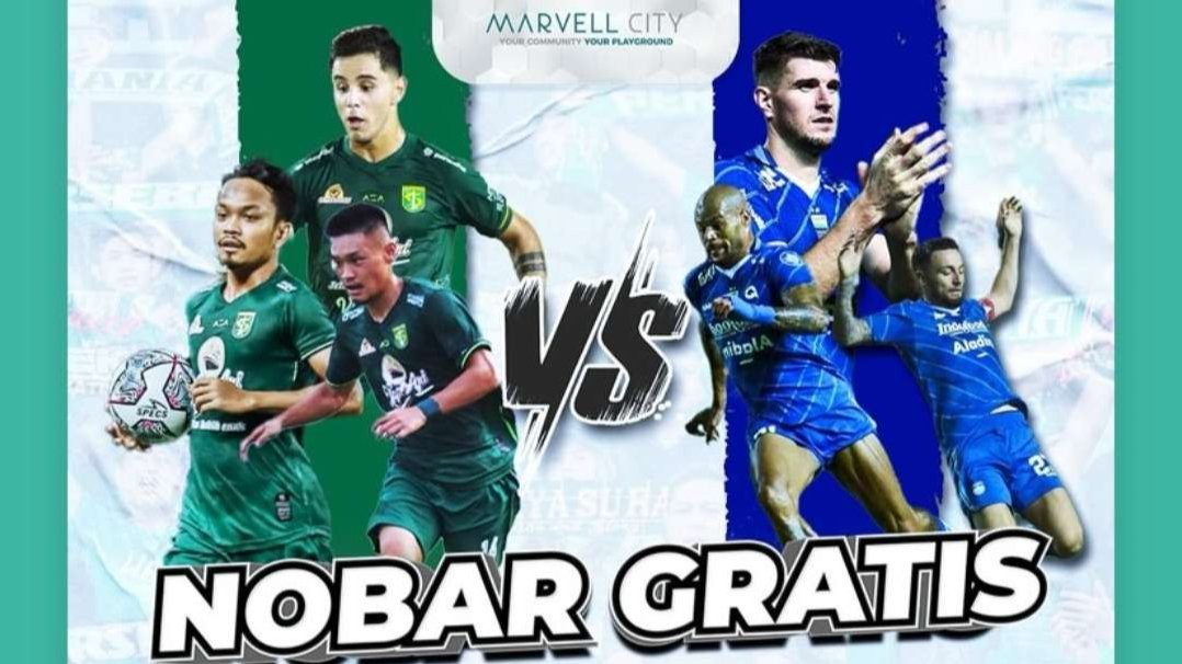 Nonton bareng (nobar) Persebaya Surabaya vs Persib Bandung, di pelataran Marvell City, Jalan Ngagel Surabaya, Sabtu 7 Oktober 2023. (Foto: Instagram @marvellcitymall)